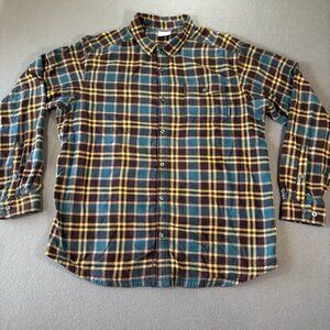 Columbia Lined Flannel Shirt Mens XL Blue Brown Plaid Long Sleeve Shacket Heavy